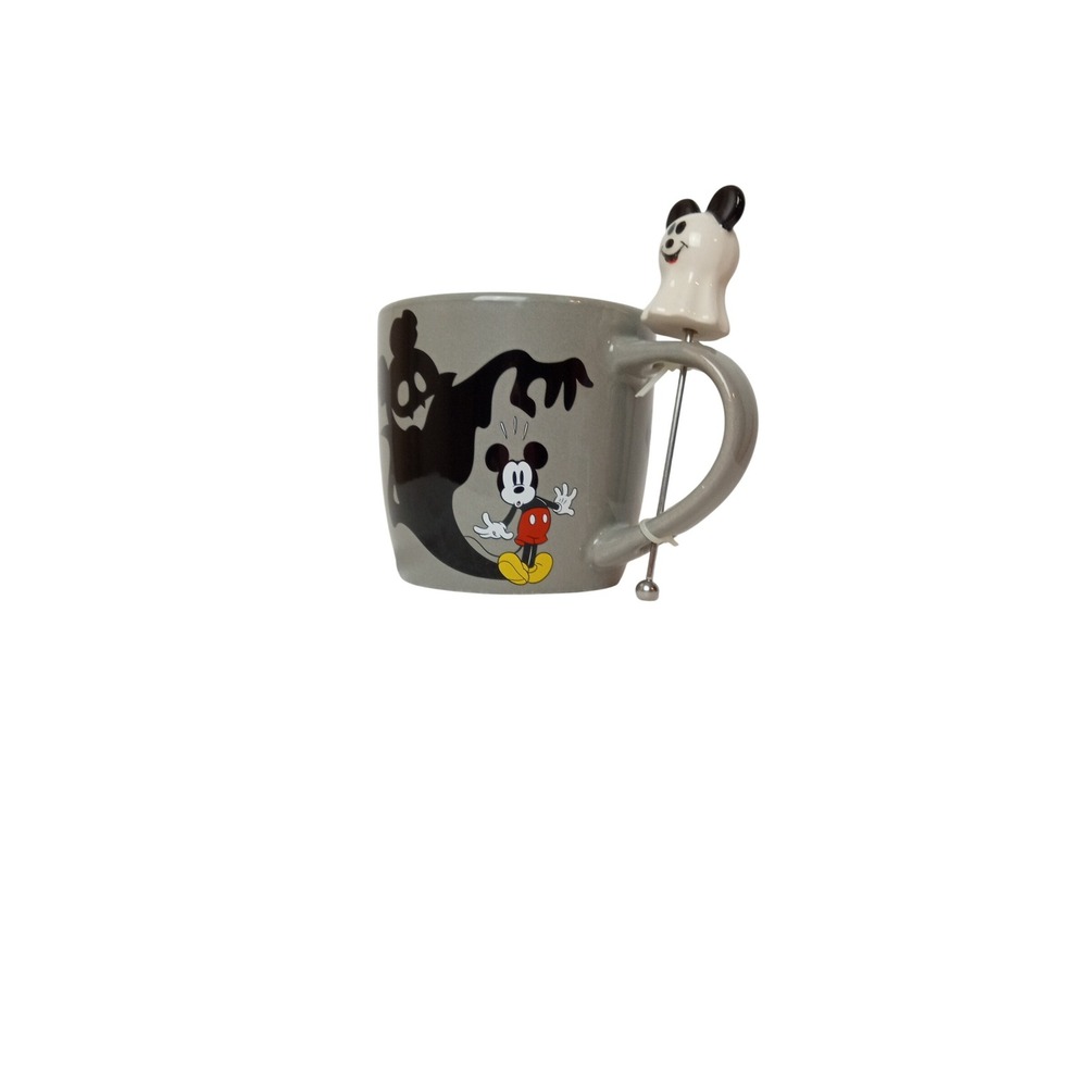 Disney‎ Mickey Mouse Halloween Mug with Ghost Stir Stick Ceramic Coffee Cup